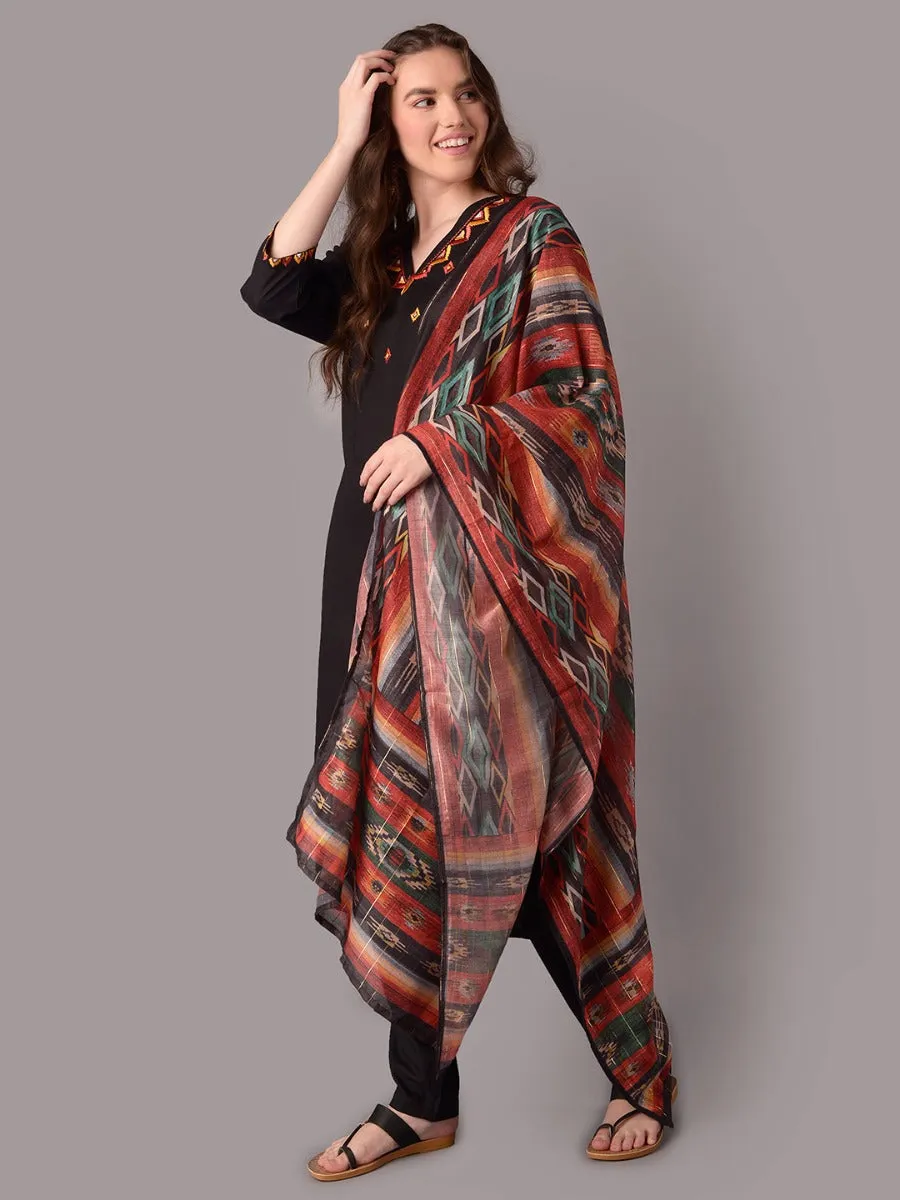 Women Black Kurta Trouser Dupatta