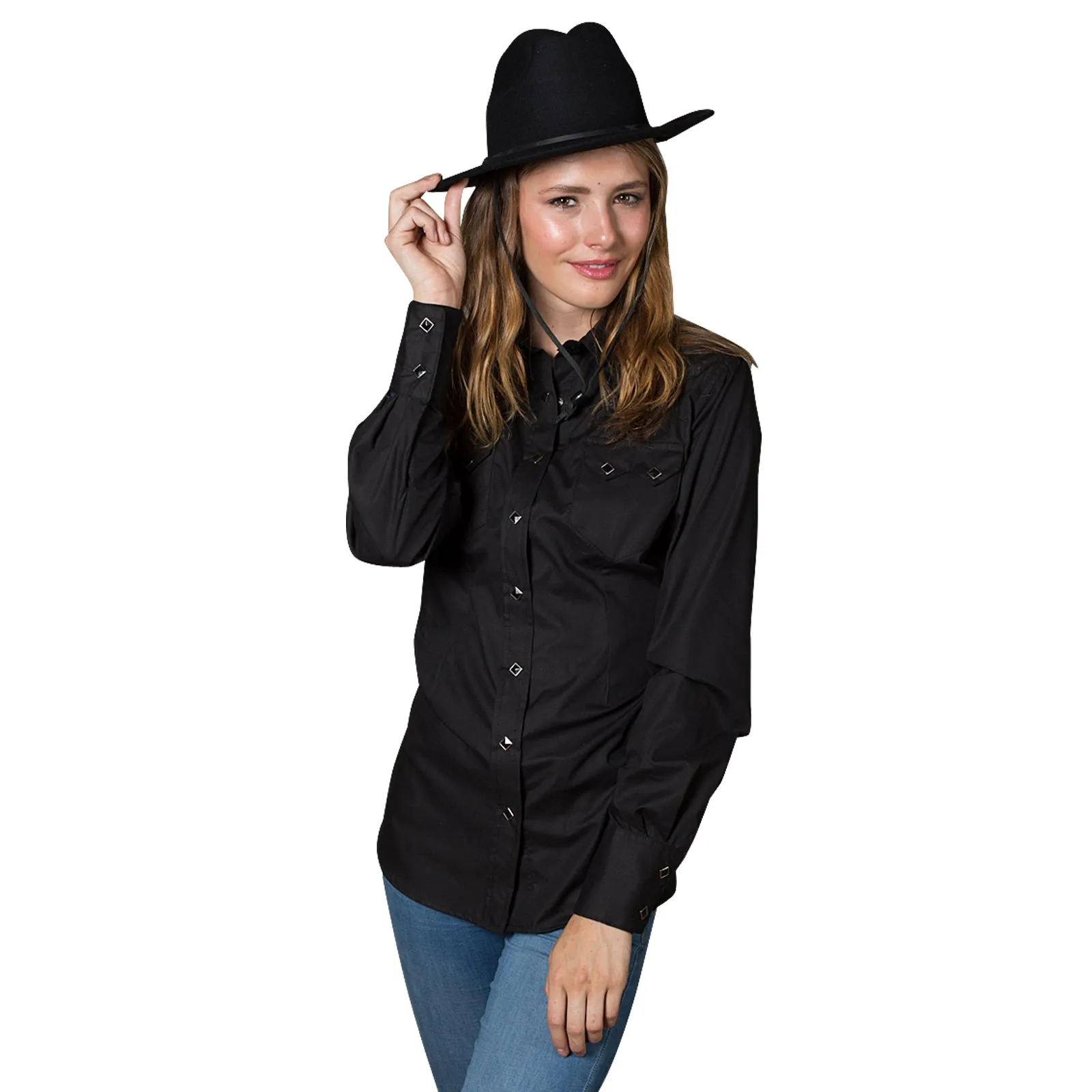 Women's Solid Black Cotton Blend Western Shirt