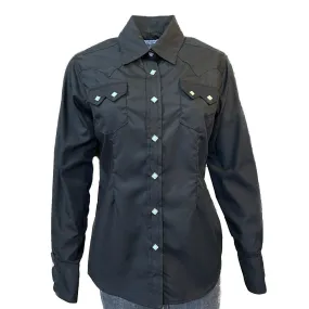 Women's Solid Black Cotton Blend Western Shirt